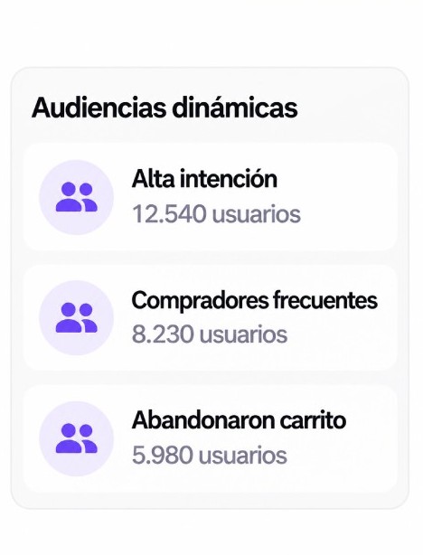 Audiencias dinámicas: alta intención, compradores frecuentes y abandonaron carrito